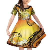 Polynesia Easter Day Family Matching Off Shoulder Short Dress and Hawaiian Shirt He Is Risen Lilium Longiflorum Polynesian Pattern LT14 Daughter's Dress Gold - Polynesian Pride