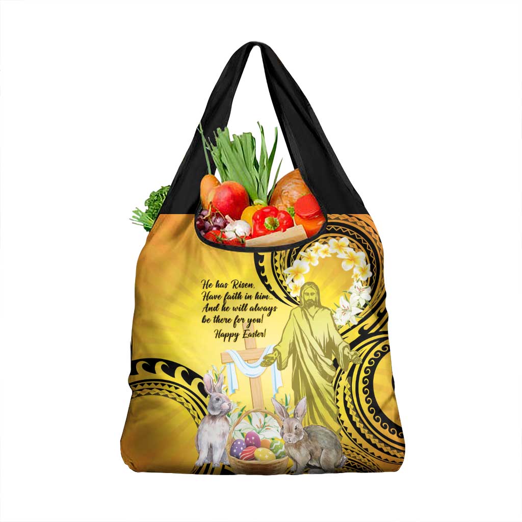 Polynesia Easter Day Grocery Bag He Is Risen Lilium Longiflorum Polynesian Pattern