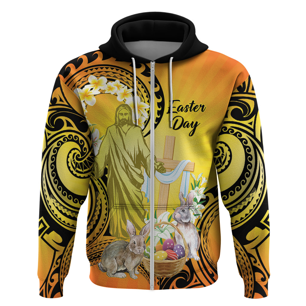 Polynesia Easter Day Hoodie He Is Risen Lilium Longiflorum Polynesian Pattern LT14 Zip Hoodie Gold - Polynesian Pride