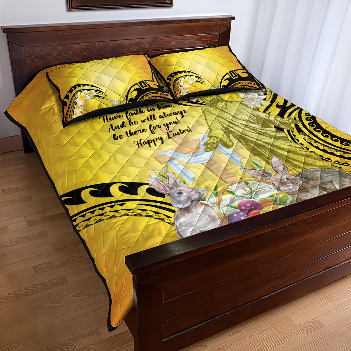 Polynesia Easter Day Quilt Bed Set He Is Risen Lilium Longiflorum Polynesian Pattern