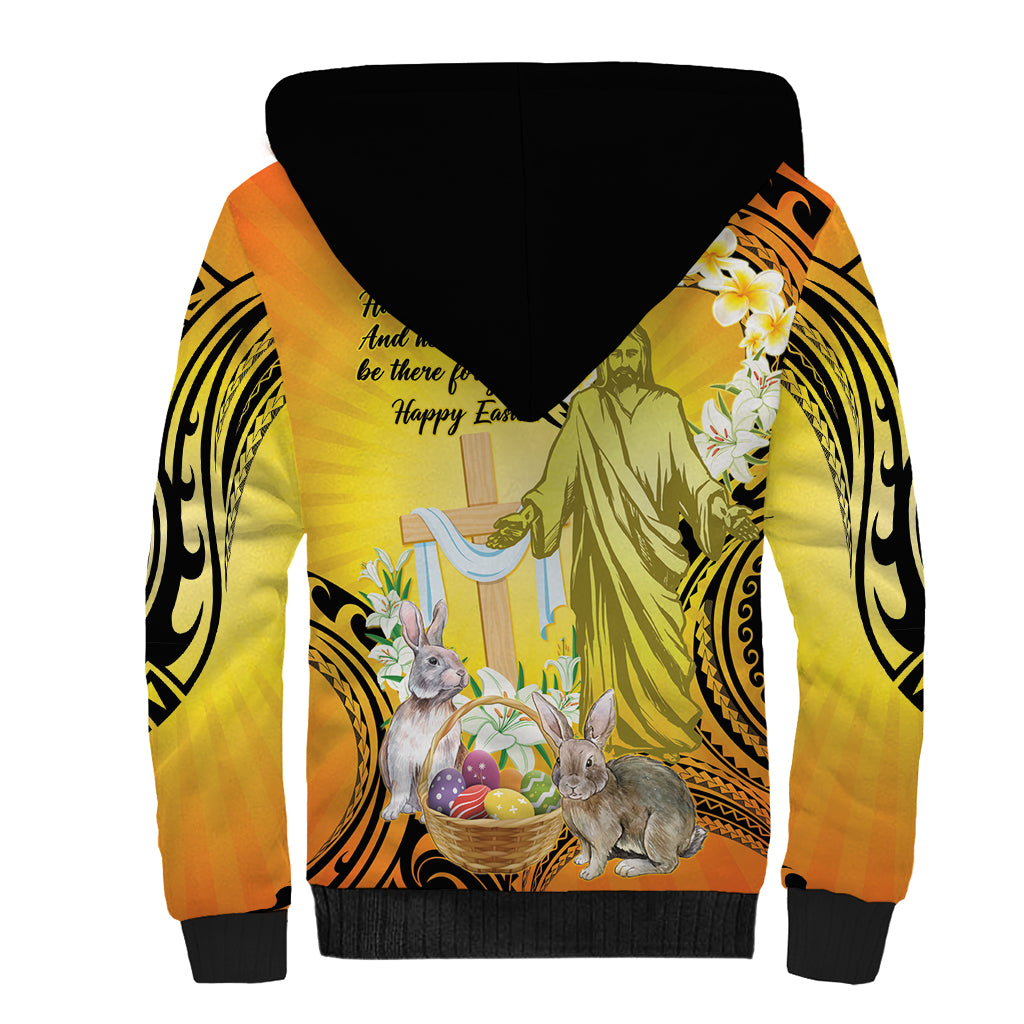 Polynesia Easter Day Sherpa Hoodie He Is Risen Lilium Longiflorum Polynesian Pattern