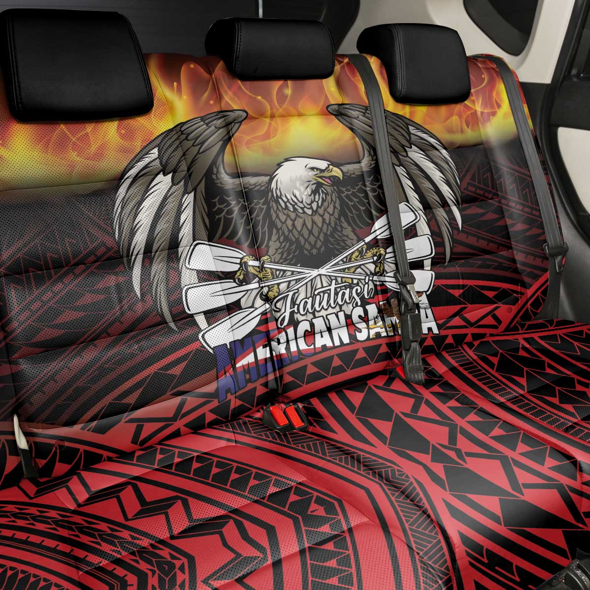 Fautasi Race Day American Samoa Back Car Seat Cover Bald Eagle Polynesian Tattoo
