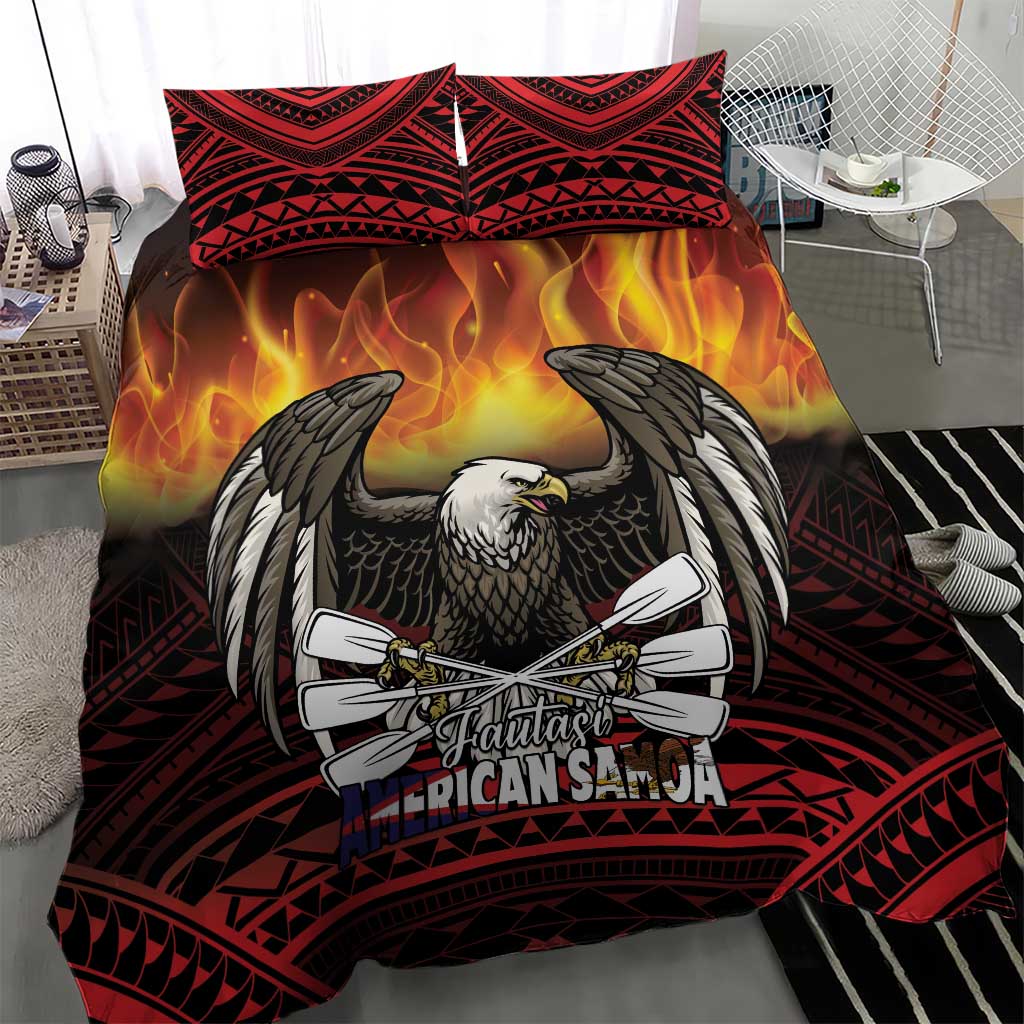 Fautasi Race Day American Samoa Bedding Set Bald Eagle Polynesian Tattoo