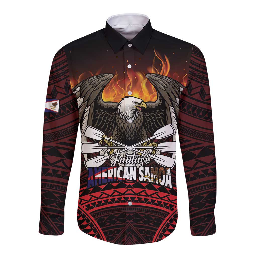 Fautasi Race Day American Samoa Long Sleeve Button Shirt Bald Eagle Polynesian Tattoo