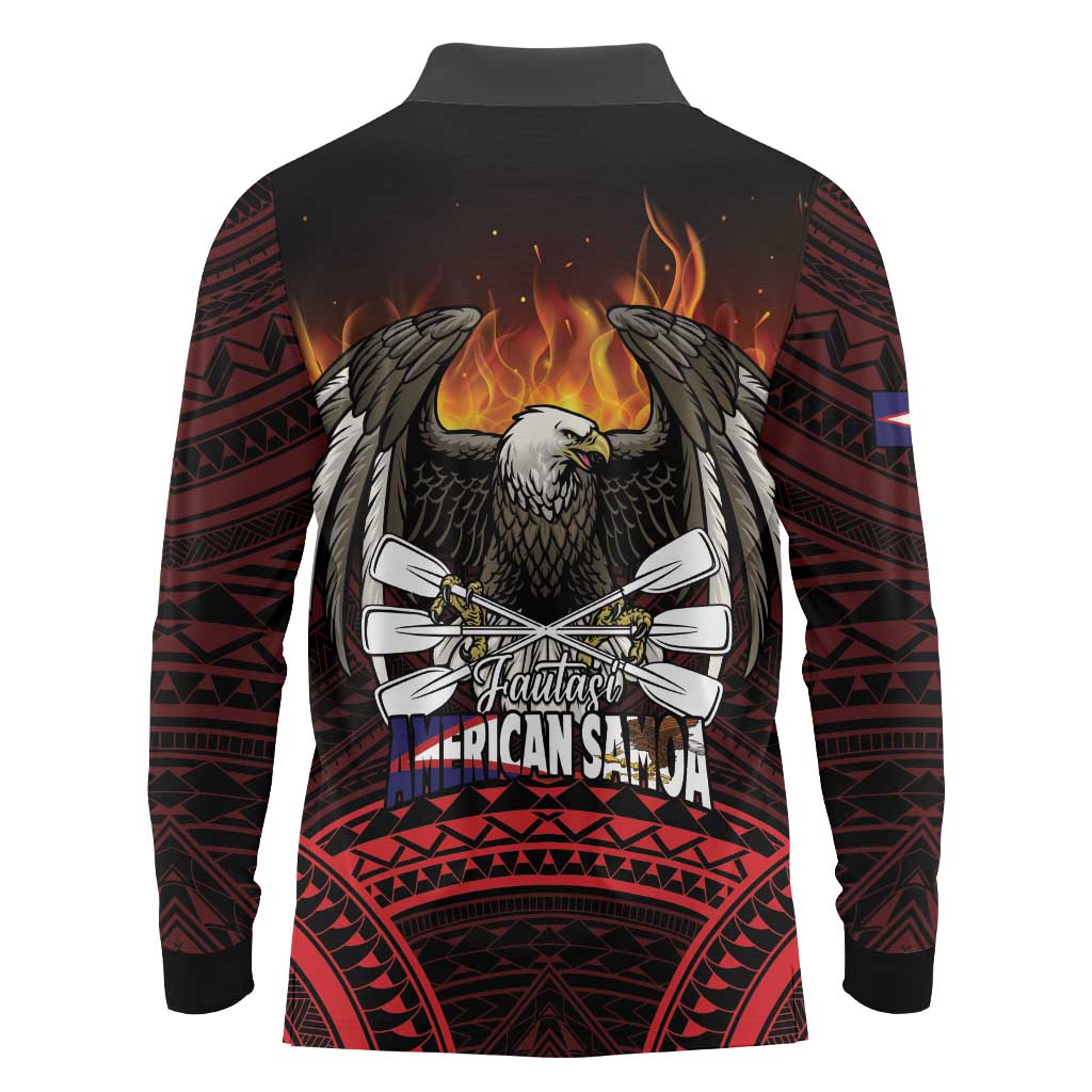 Fautasi Race Day American Samoa Long Sleeve Polo Shirt Bald Eagle Polynesian Tattoo