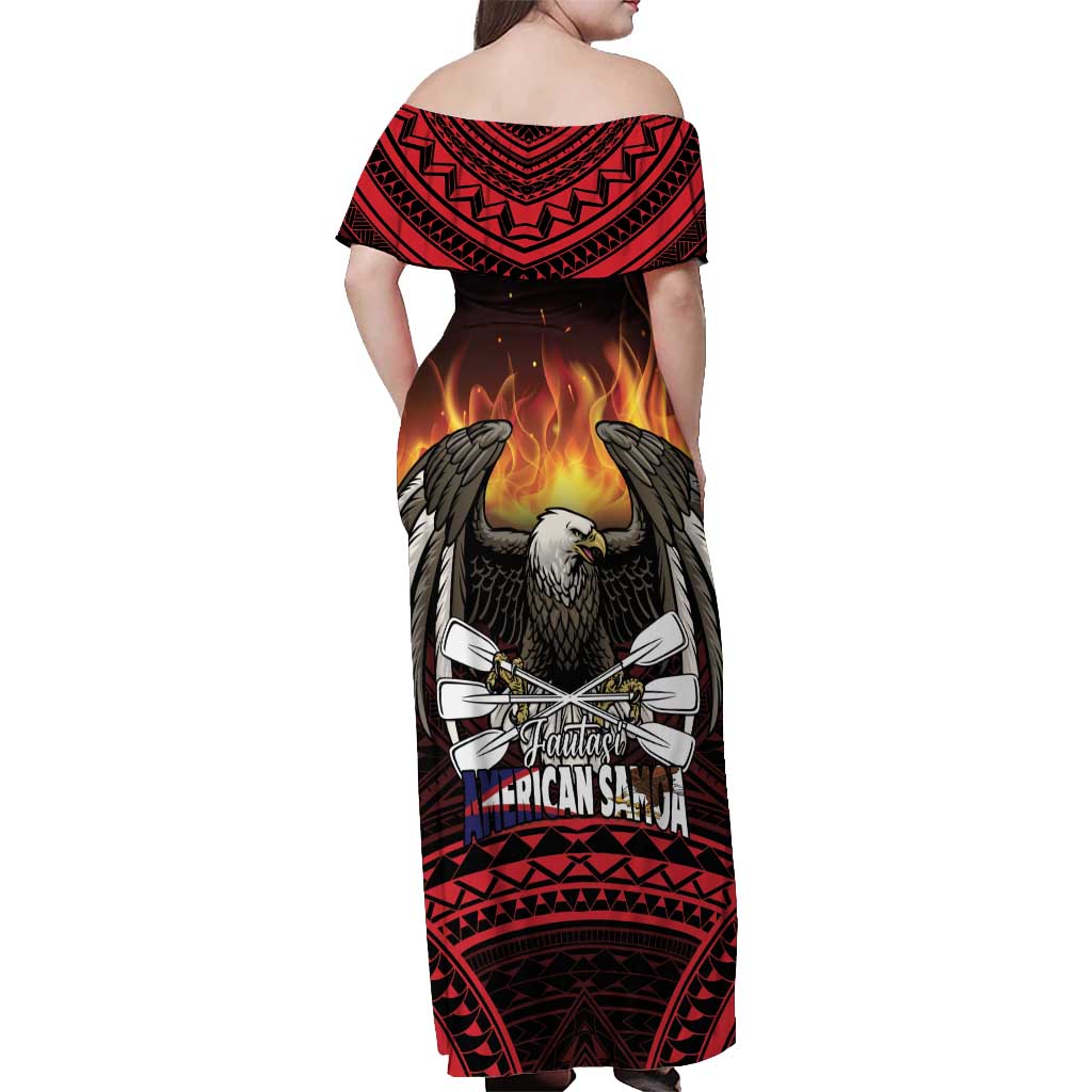 Fautasi Race Day American Samoa Off Shoulder Maxi Dress Bald Eagle Polynesian Tattoo