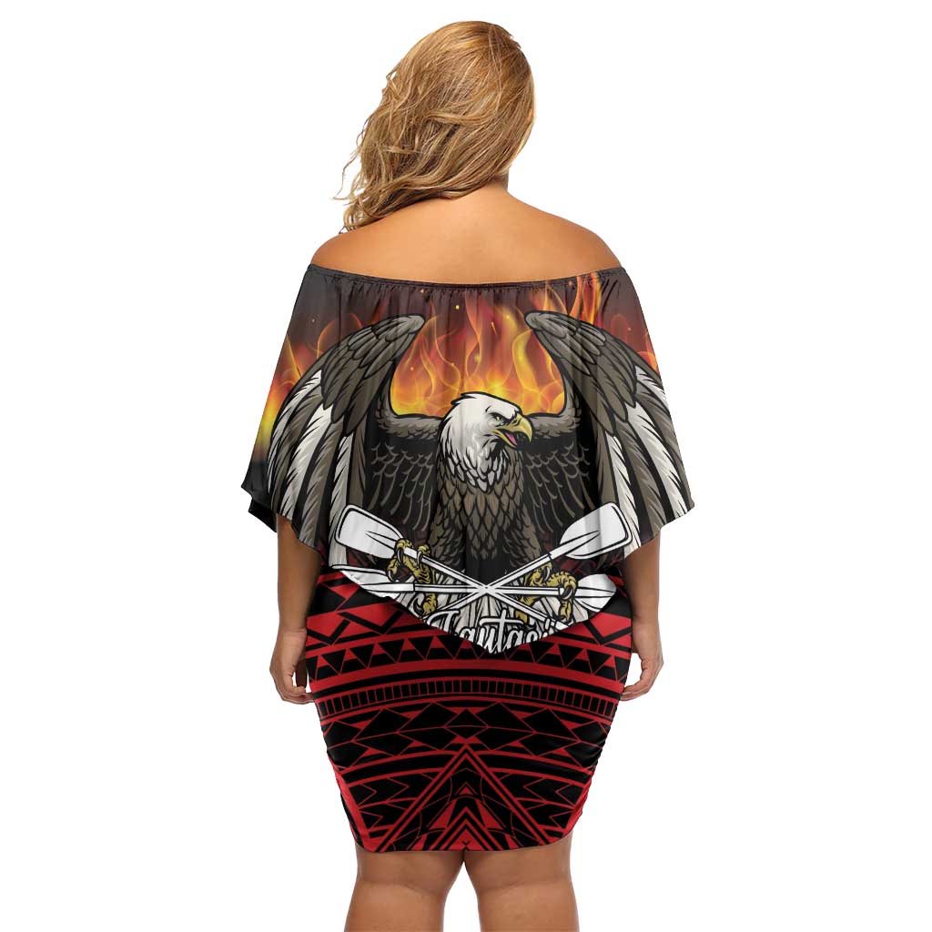 Fautasi Race Day American Samoa Off Shoulder Short Dress Bald Eagle Polynesian Tattoo