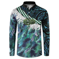 Turquoise Traditional Cloak Aotearoa Button Sweatshirt Maori Paua Shell Korowai Pattern
