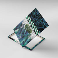 Turquoise Traditional Cloak Aotearoa Canvas Wall Art Maori Paua Shell Korowai Pattern