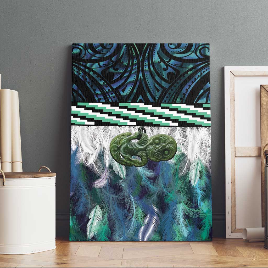 Turquoise Traditional Cloak Aotearoa Canvas Wall Art Maori Paua Shell Korowai Pattern