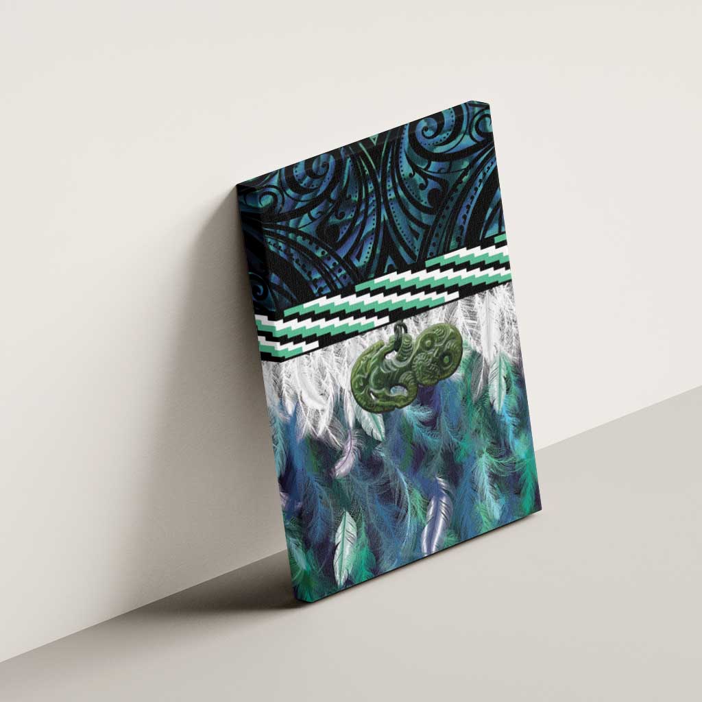 Turquoise Traditional Cloak Aotearoa Canvas Wall Art Maori Paua Shell Korowai Pattern