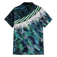 Turquoise Traditional Cloak Aotearoa Family Matching Short Sleeve Bodycon Dress and Hawaiian Shirt Maori Paua Shell Korowai Pattern