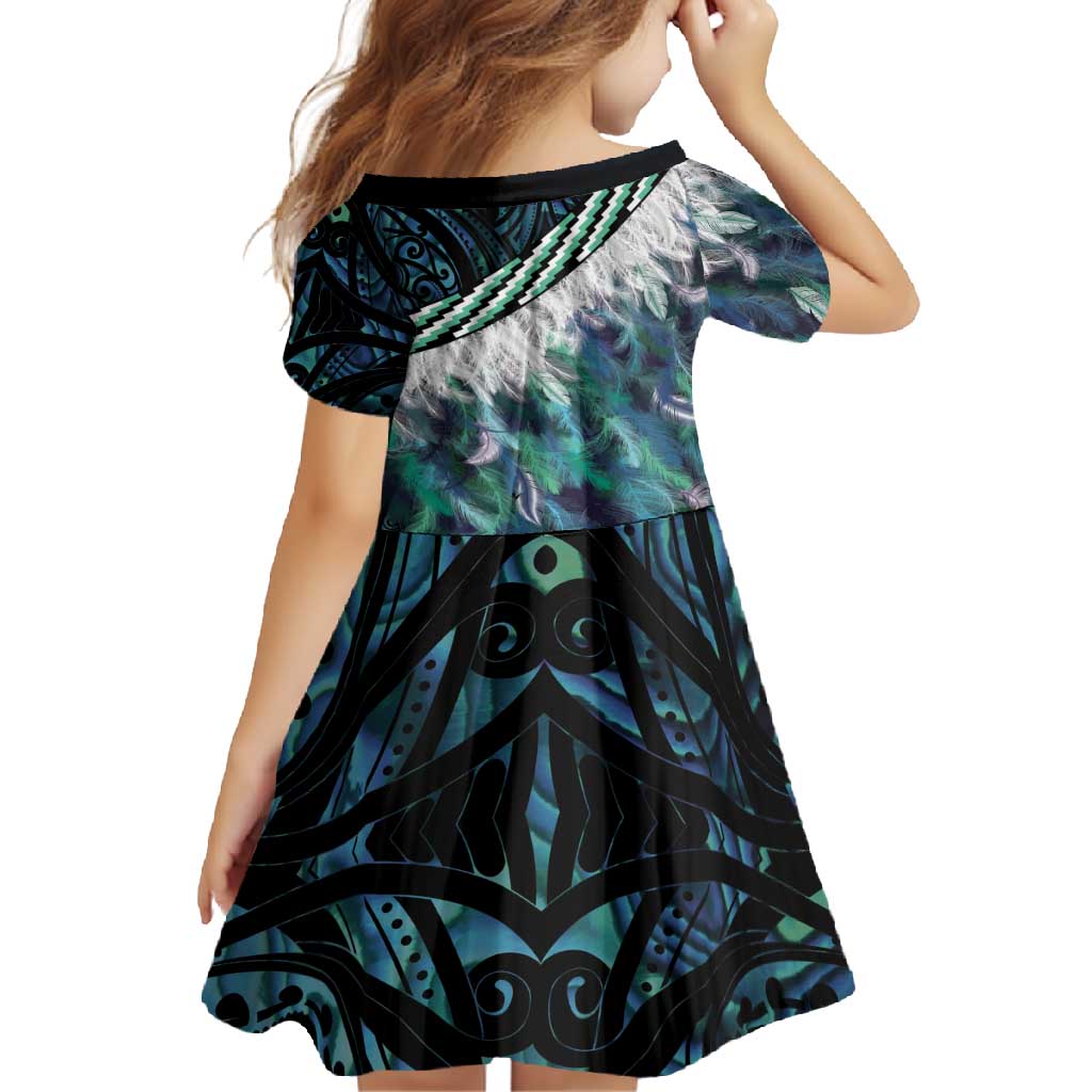 Turquoise Traditional Cloak Aotearoa Family Matching Summer Maxi Dress and Hawaiian Shirt Maori Paua Shell Korowai Pattern