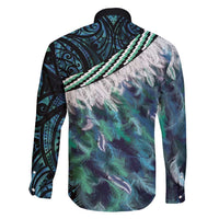 Turquoise Traditional Cloak Aotearoa Family Matching Summer Maxi Dress and Hawaiian Shirt Maori Paua Shell Korowai Pattern