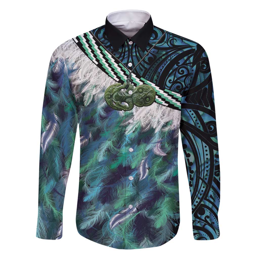 Turquoise Traditional Cloak Aotearoa Family Matching Tank Maxi Dress and Hawaiian Shirt Maori Paua Shell Korowai Pattern