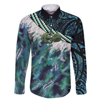 Turquoise Traditional Cloak Aotearoa Family Matching Tank Maxi Dress and Hawaiian Shirt Maori Paua Shell Korowai Pattern