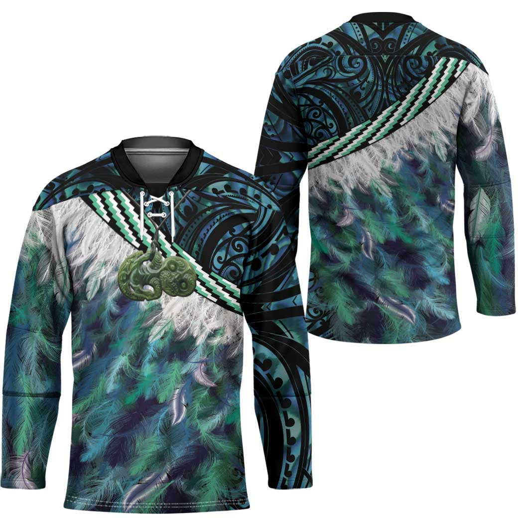 Turquoise Traditional Cloak Aotearoa Hockey Jersey Maori Paua Shell Korowai Pattern - Polynesian Pride