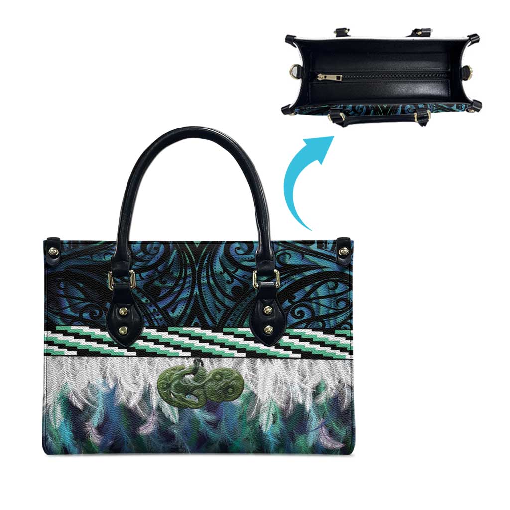 Turquoise Traditional Cloak Aotearoa Leather Bag Maori Paua Shell Korowai Pattern - Polynesian Pride