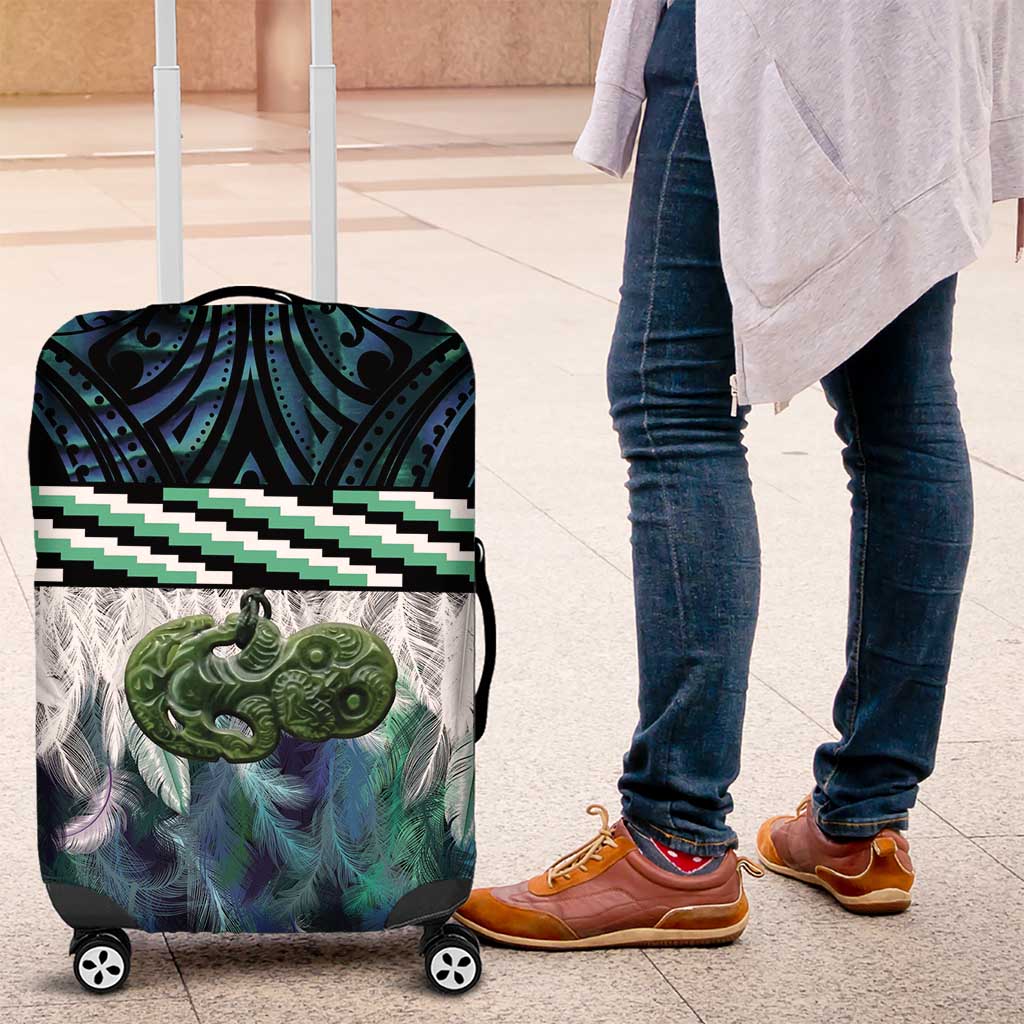 Turquoise Traditional Cloak Aotearoa Luggage Cover Maori Paua Shell Korowai Pattern