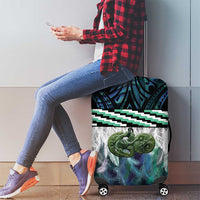 Turquoise Traditional Cloak Aotearoa Luggage Cover Maori Paua Shell Korowai Pattern