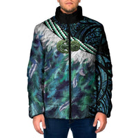 Turquoise Traditional Cloak Aotearoa Padded Jacket Maori Paua Shell Korowai Pattern - Polynesian Pride