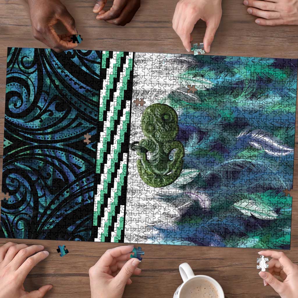 Turquoise Traditional Cloak Aotearoa Puzzle Maori Paua Shell Korowai Pattern - Polynesian Pride