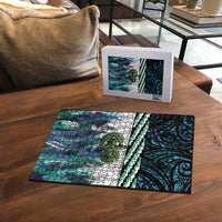 Turquoise Traditional Cloak Aotearoa Puzzle Maori Paua Shell Korowai Pattern - Polynesian Pride