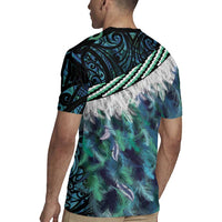 Turquoise Traditional Cloak Aotearoa Rugby Jersey Maori Paua Shell Korowai Pattern