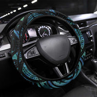 Turquoise Traditional Cloak Aotearoa Steering Wheel Cover Maori Paua Shell Korowai Pattern
