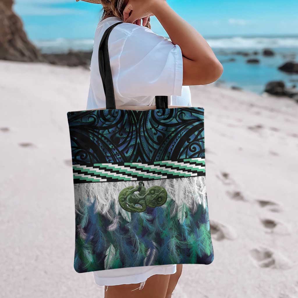 Turquoise Traditional Cloak Aotearoa Tote Bag Maori Paua Shell Korowai Pattern - Polynesian Pride