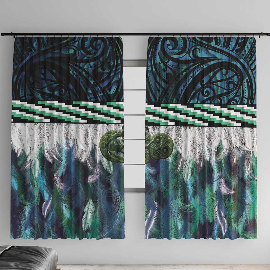 Turquoise Traditional Cloak Aotearoa Window Curtain Maori Paua Shell Korowai Pattern