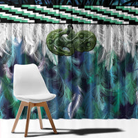 Turquoise Traditional Cloak Aotearoa Window Curtain Maori Paua Shell Korowai Pattern