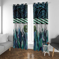 Turquoise Traditional Cloak Aotearoa Window Curtain Maori Paua Shell Korowai Pattern