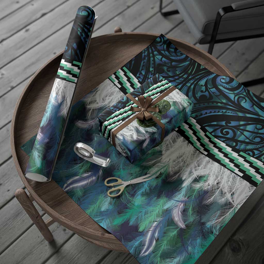 Turquoise Traditional Cloak Aotearoa Wrapping Paper Maori Paua Shell Korowai Pattern - Polynesian Pride