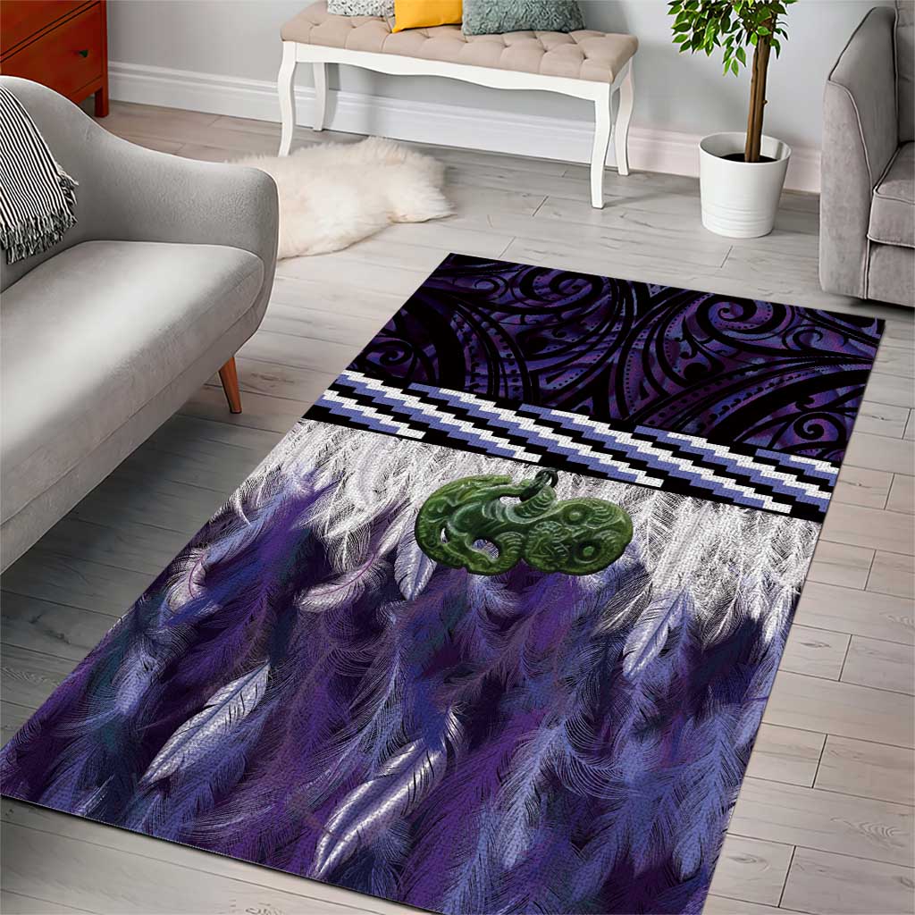 Purple Traditional Cloak Aotearoa Area Rug Maori Paua Shell Korowai Pattern