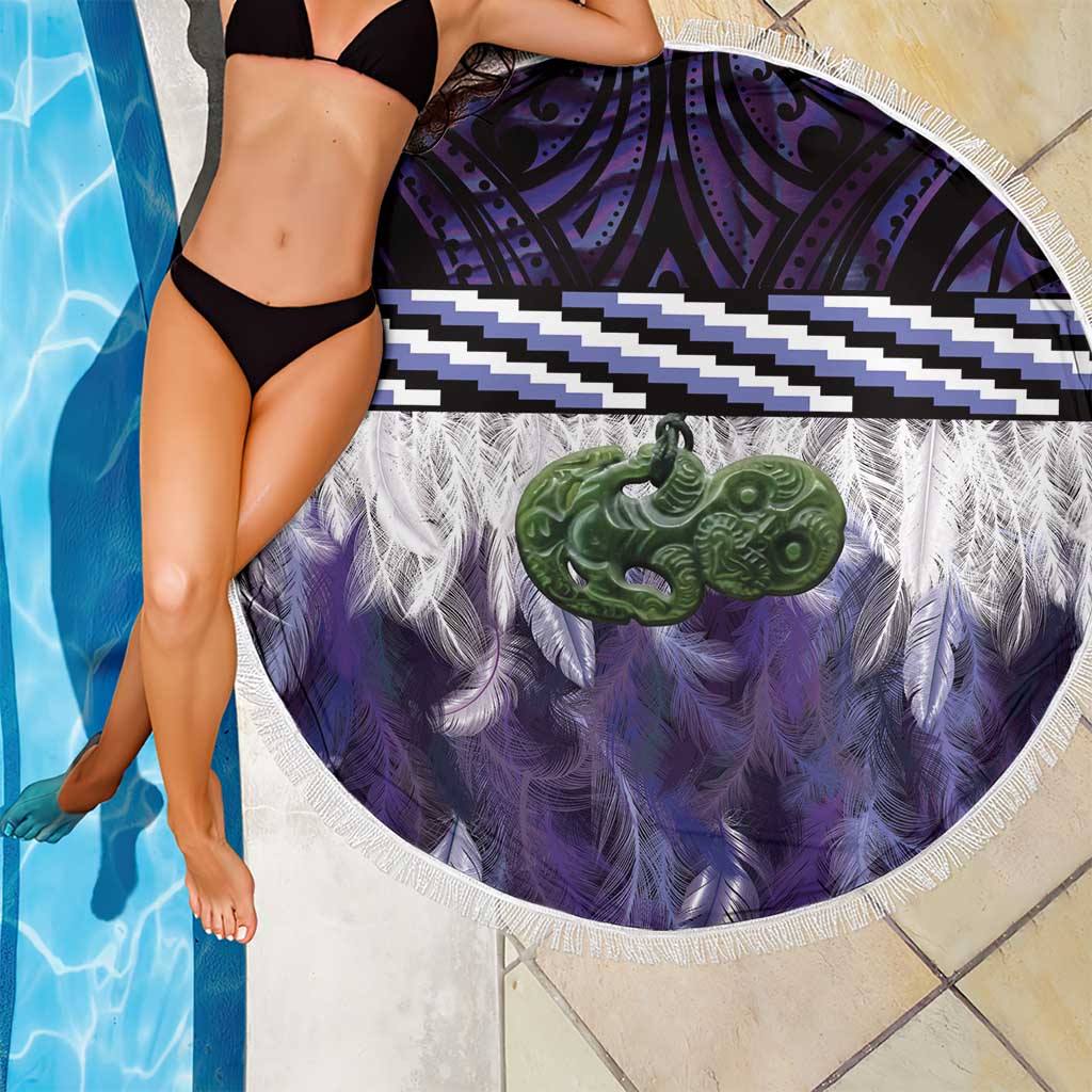 Purple Traditional Cloak Aotearoa Beach Blanket Maori Paua Shell Korowai Pattern