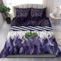 Purple Traditional Cloak Aotearoa Bedding Set Maori Paua Shell Korowai Pattern