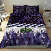 Purple Traditional Cloak Aotearoa Bedding Set Maori Paua Shell Korowai Pattern