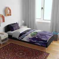 Purple Traditional Cloak Aotearoa Bedding Set Maori Paua Shell Korowai Pattern