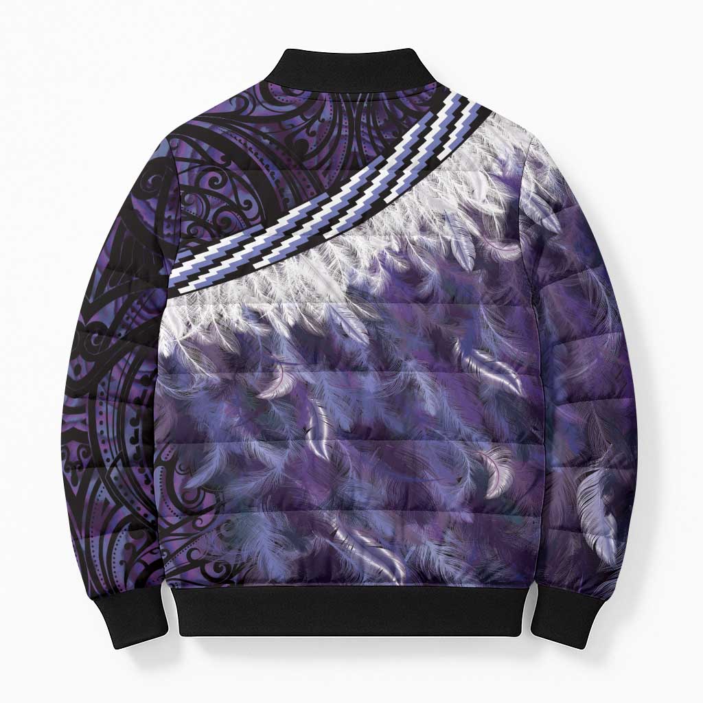 Purple Traditional Cloak Aotearoa Bomber Puffer Jacket Maori Paua Shell Korowai Pattern - Polynesian Pride