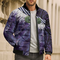 Purple Traditional Cloak Aotearoa Bomber Puffer Jacket Maori Paua Shell Korowai Pattern - Polynesian Pride