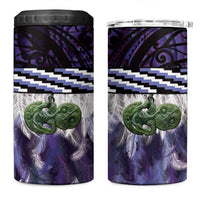 Purple Traditional Cloak Aotearoa 4 in 1 Can Cooler Tumbler Maori Paua Shell Korowai Pattern