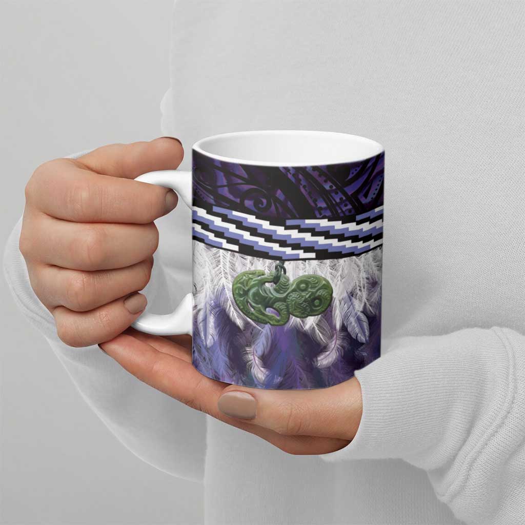 Purple Traditional Cloak Aotearoa Ceramic Mug Maori Paua Shell Korowai Pattern - Polynesian Pride