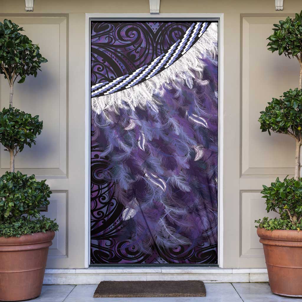 Purple Traditional Cloak Aotearoa Door Cover Maori Paua Shell Korowai Pattern - Polynesian Pride