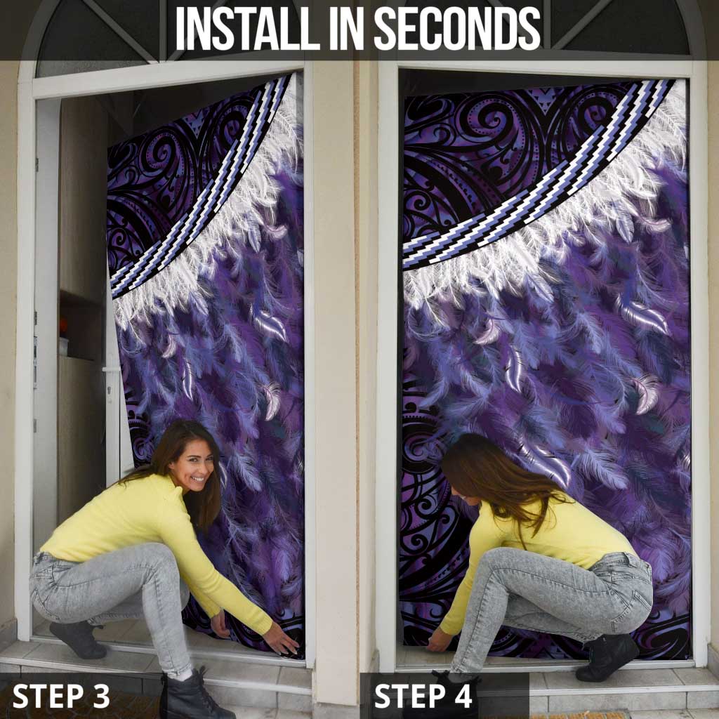 Purple Traditional Cloak Aotearoa Door Cover Maori Paua Shell Korowai Pattern - Polynesian Pride