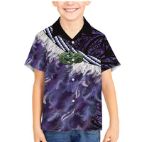 Purple Traditional Cloak Aotearoa Family Matching Mermaid Dress and Hawaiian Shirt Maori Paua Shell Korowai Pattern