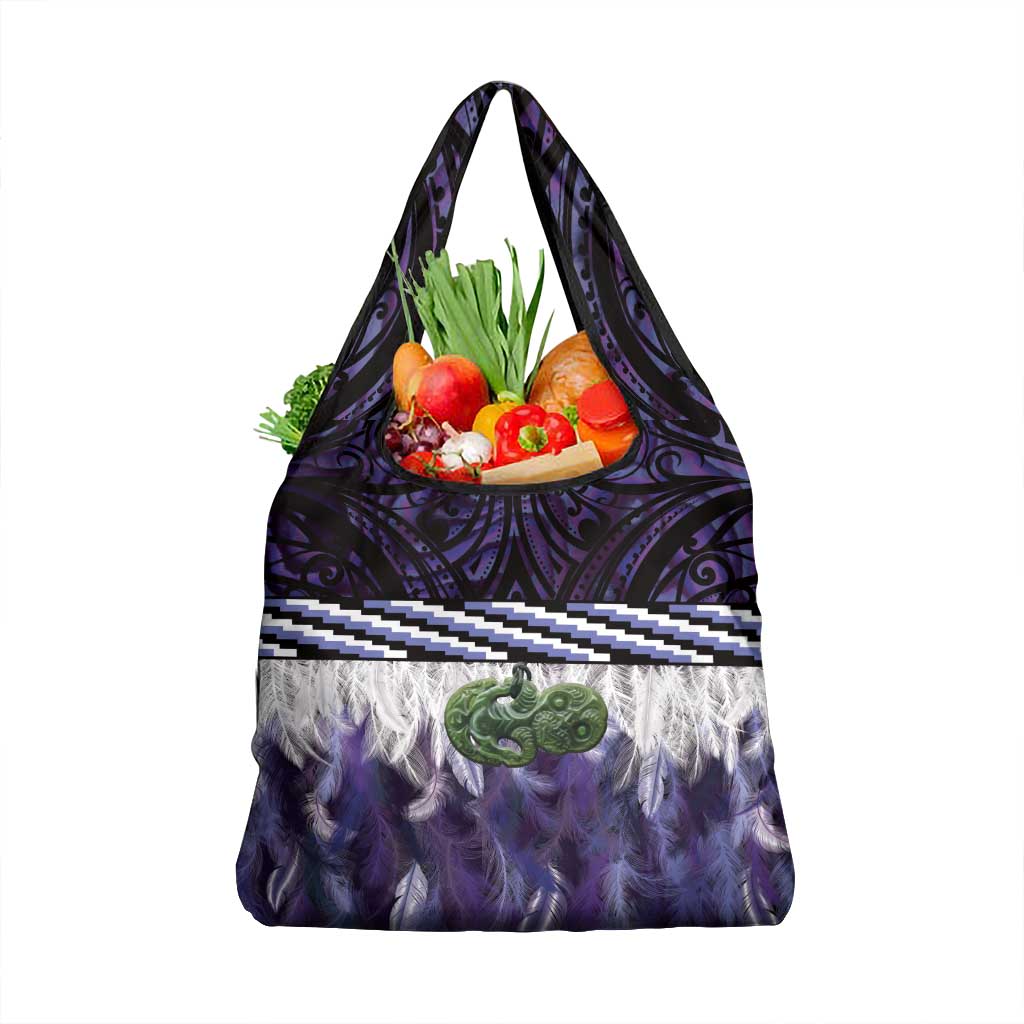 Purple Traditional Cloak Aotearoa Grocery Bag Maori Paua Shell Korowai Pattern