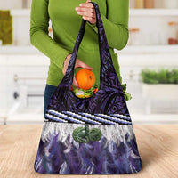 Purple Traditional Cloak Aotearoa Grocery Bag Maori Paua Shell Korowai Pattern