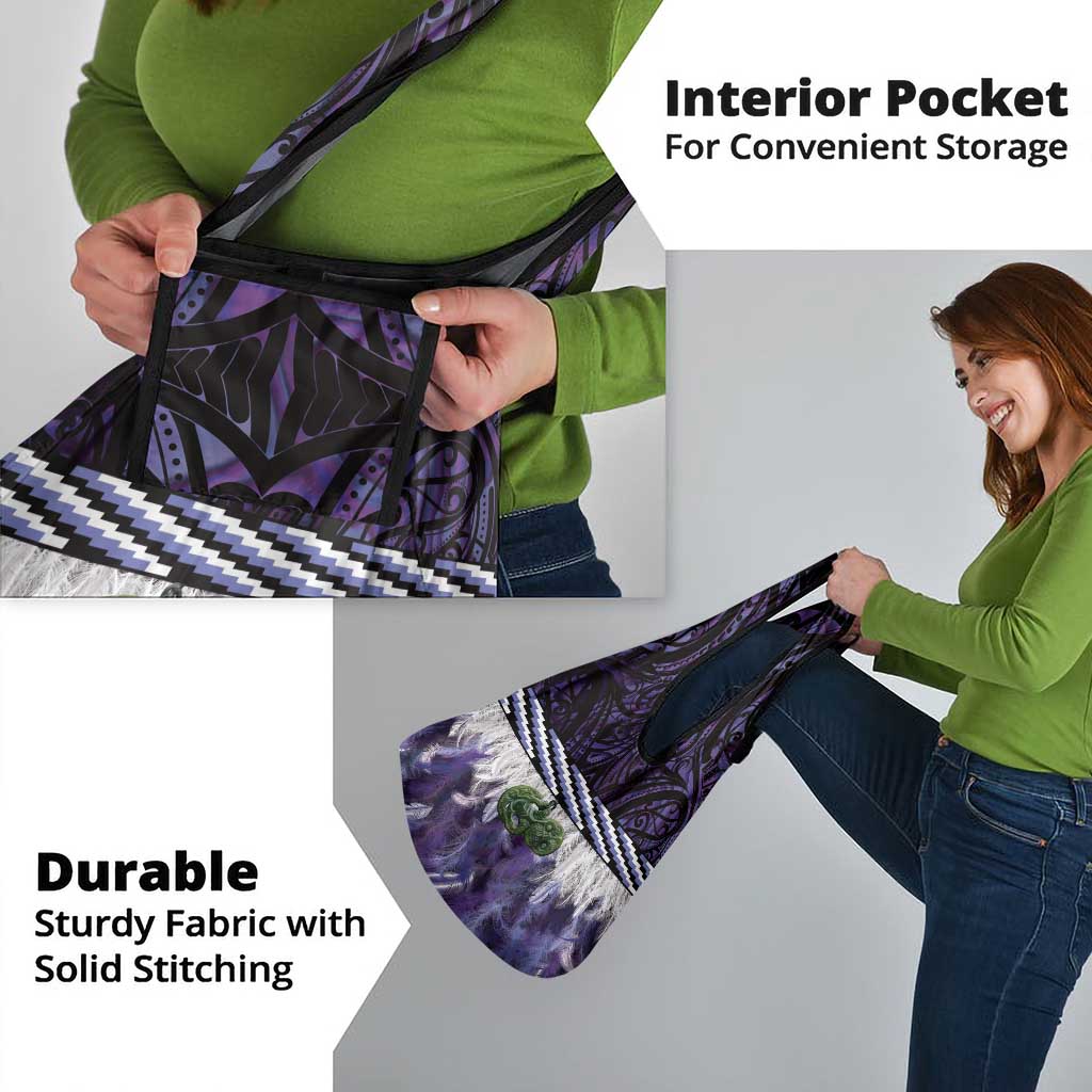 Purple Traditional Cloak Aotearoa Grocery Bag Maori Paua Shell Korowai Pattern