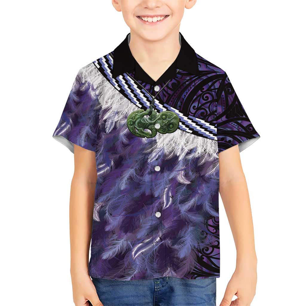 Purple Traditional Cloak Aotearoa Kid Hawaiian Shirt Maori Paua Shell Korowai Pattern LT14 Kid Purple - Polynesian Pride